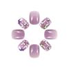 24 Pieces Press On Nail Short Square False Nail Purple Floral French Tips Full Cover Manicure Designs for Women