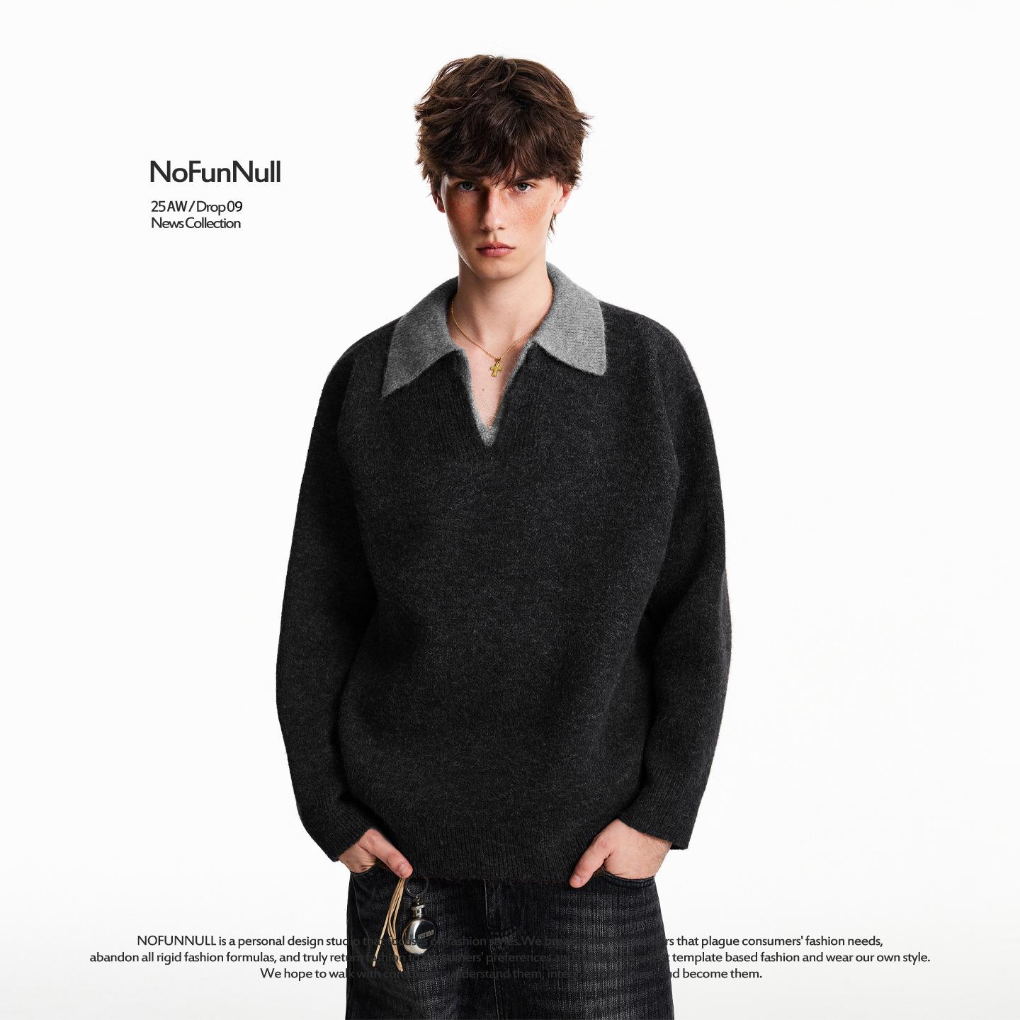 Men s High-End Old Money Style V-Neck Polo Knit Sweater for Autumn/Winter L