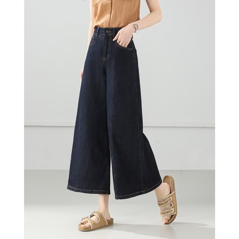TERRE BLEUE Women s Retro High-Waist Loose Cropped Wide-Leg Jeans M