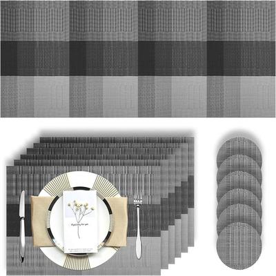 Set aus 6 eleganten Tischsets und Untersetzern, gewebtes Vinyl-Tischset, hitzebeständig, rutschfest, waschbares Tischset für Esstisch-Matte