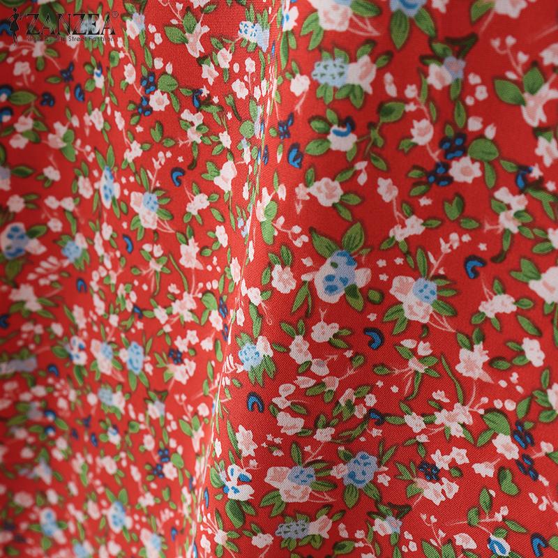 ZANZEA Women Casual V-Neck Loose 3/4 Sleeve Floral Blouse