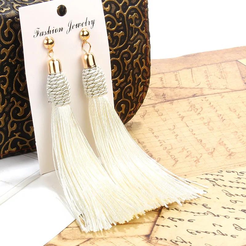 

Богемные плетеные серьги-кисточки для женщин, этнические серьги-капли из шелковой ткани, новые женские украшения в стиле бохо в подарок