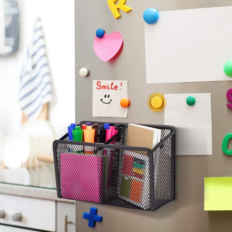 Porta-bolígrafos Magnético de Malla Metálica Organizador de Papelería de Escritorio Magnético Blanco Simple