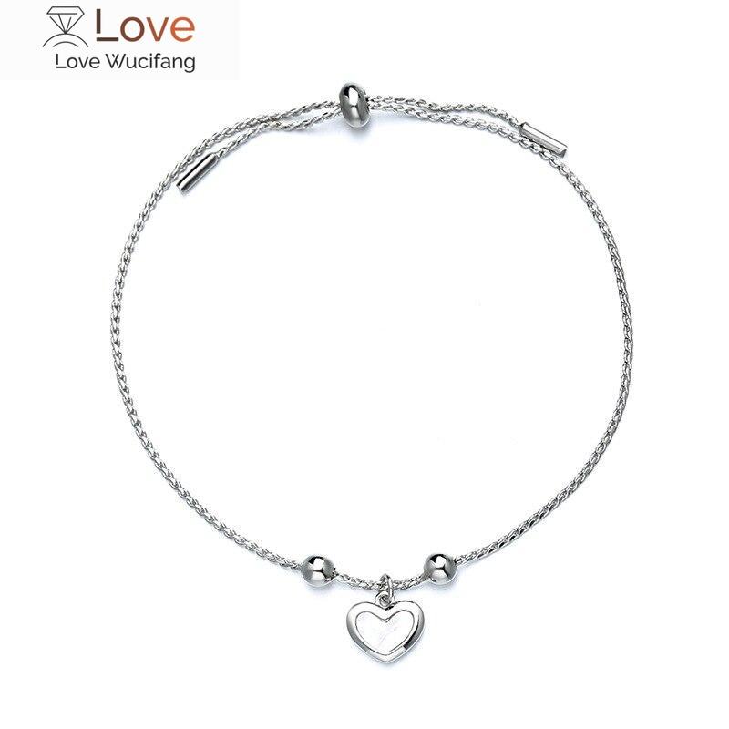 925 Sterling Silver Love Heart Pendant Ball Adjust Bracelet Female Simple Temperament Fashion Jewelry Birthday Gift