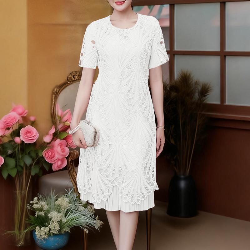 

ZANZEA Женское летнее платье с круглым вырезом и коротким рукавом, кружевное, вязанное крючком, пэчворк 5XL белый