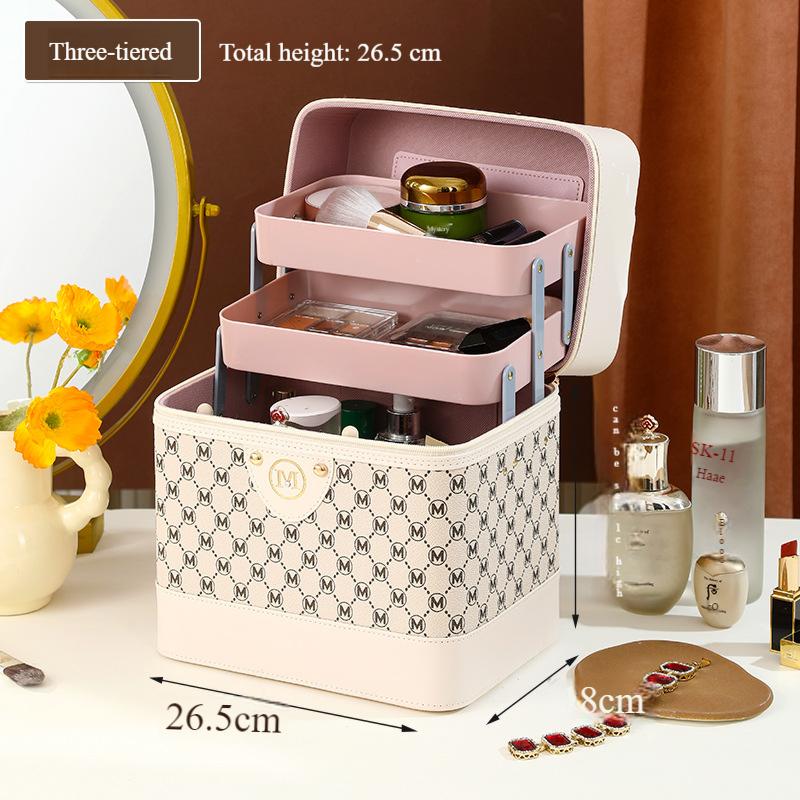 

Косметичка с большой емкостью для косметики и средств по уходу за кожей, коробка для хранения аксессуаров, женская портативная многофункциональная переносная коробка для инструментов 26.5x18x17cm белый