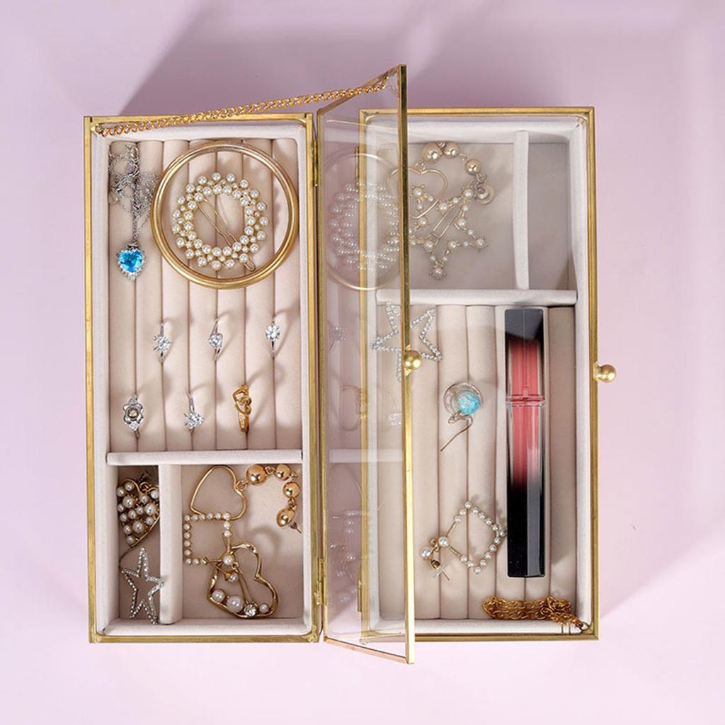 Multifuntional Glass Jewelry Chest Jewelry Case with Lid Glass Jewelry Box for Elegant Presentation of Own Adornments