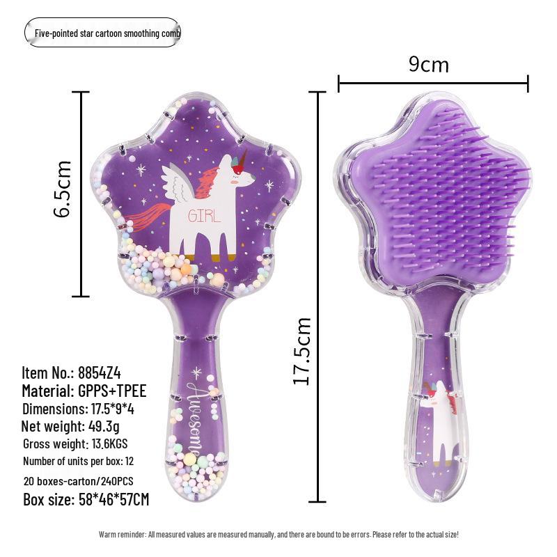 Pentagram Cartoon Magic Comb: Transparent, Anti-Tangle, Portable Hair Smoothing Comb for Kids