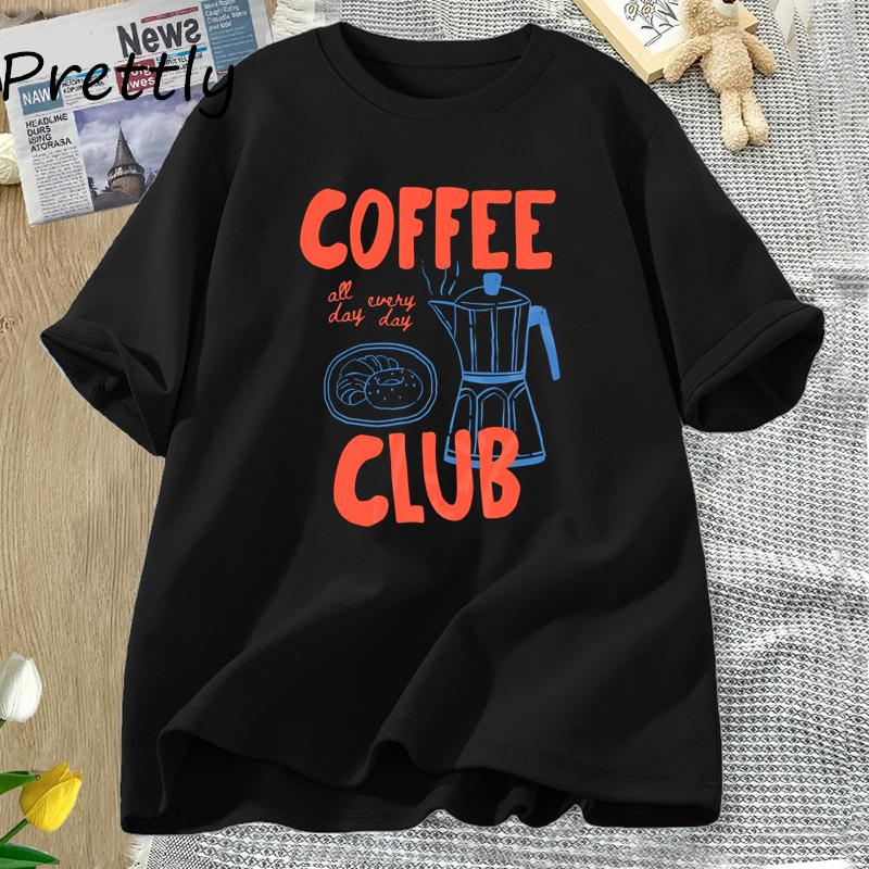 Coffee Club T-Shirt Women's Fun Coffee Lovers Vintage Gothic T-Shirt Fashion Cotton T-Shirt Harajuku Graphci T-Shirt Streetwear