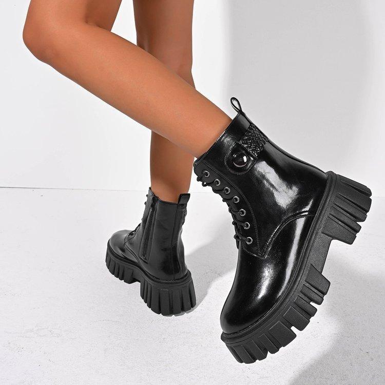 Short Martin Boots Women's Autumn and Winter 2025 New Korean Version Fashion Medium Tube Women's Shoes Platform-soled Lace-up Side Zipper Women's Boot