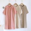 Summer Mid-long Style Women's Short Sleeved Pajamas Nightgowns Thincotton Cardigan and Round Neck Simple Solid Color Sleep Dress