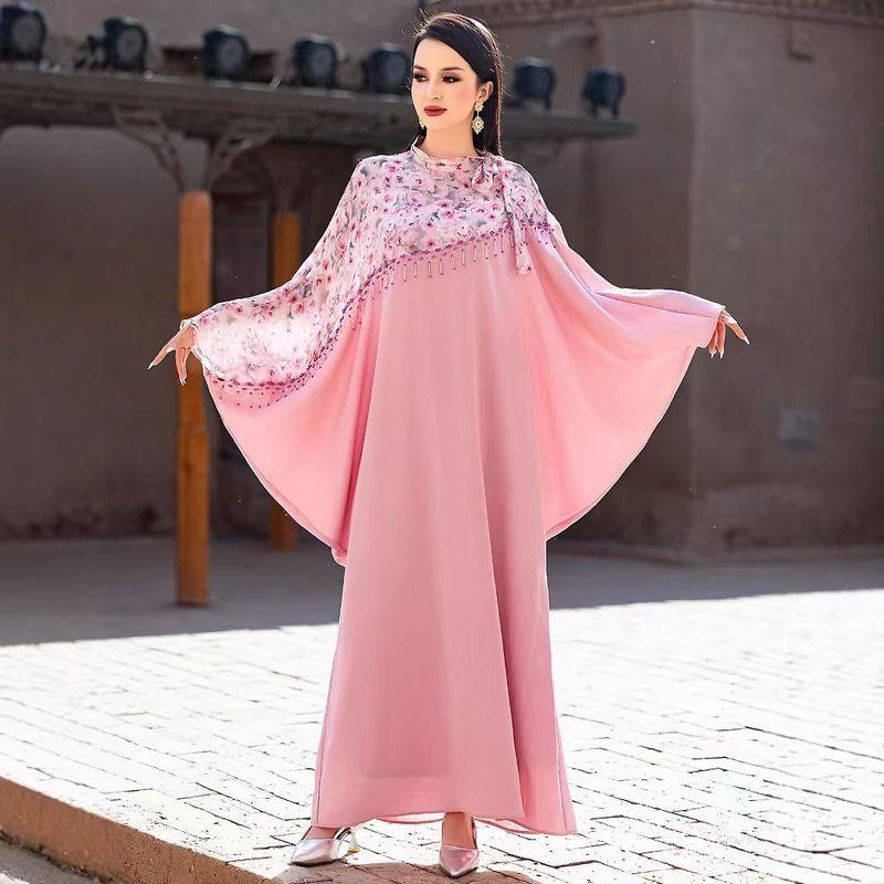 

Ближний Восток Дубай Мода Платье с рукавами «летучая мышь» с цветочным принтом и бисером Платье с принтом и рукавами «летучая мышь» Pink One size