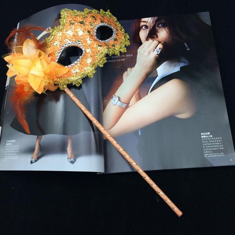 Venetian Party Handheld Masquerade Masks Stick Side Flower Festival Costume Party Translucent Half Face Mask Carnival Party