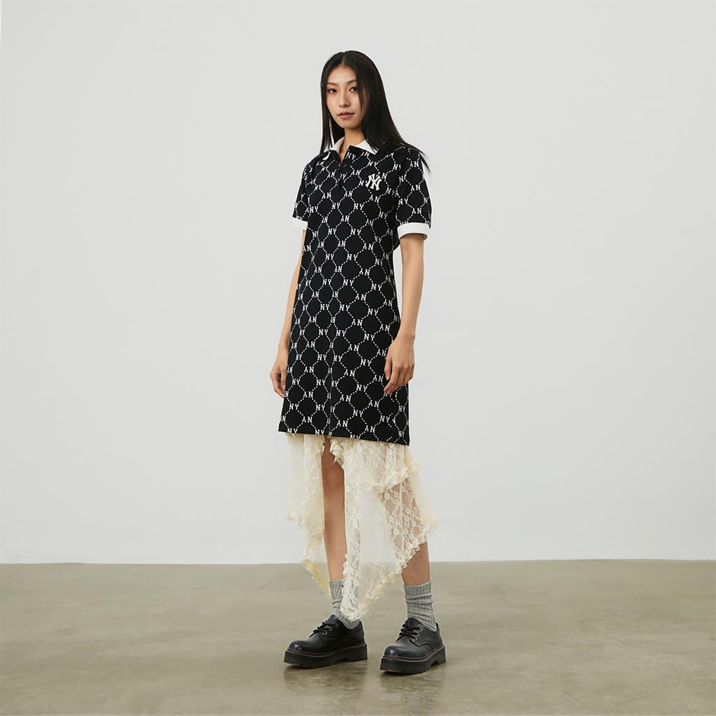 New MLB New York Yankees SS24 Short Sleeved Dress Women's Black 3FOPM0443-50BKS