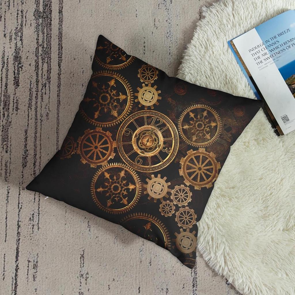 Emvency Throw Pillow Cover Square 16x16 Inches Steampunk Steam Punk Gears Clock Abstract Gold Technology Vintage Bronze Century Polyester Decor