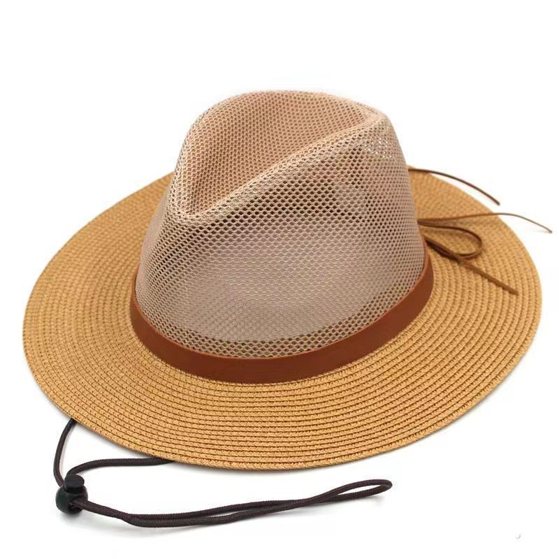 Straw Hat Men's Mesh Breathable Summer Sun Protection and Shading Fishing Beach Outdoor Hat Big Eave