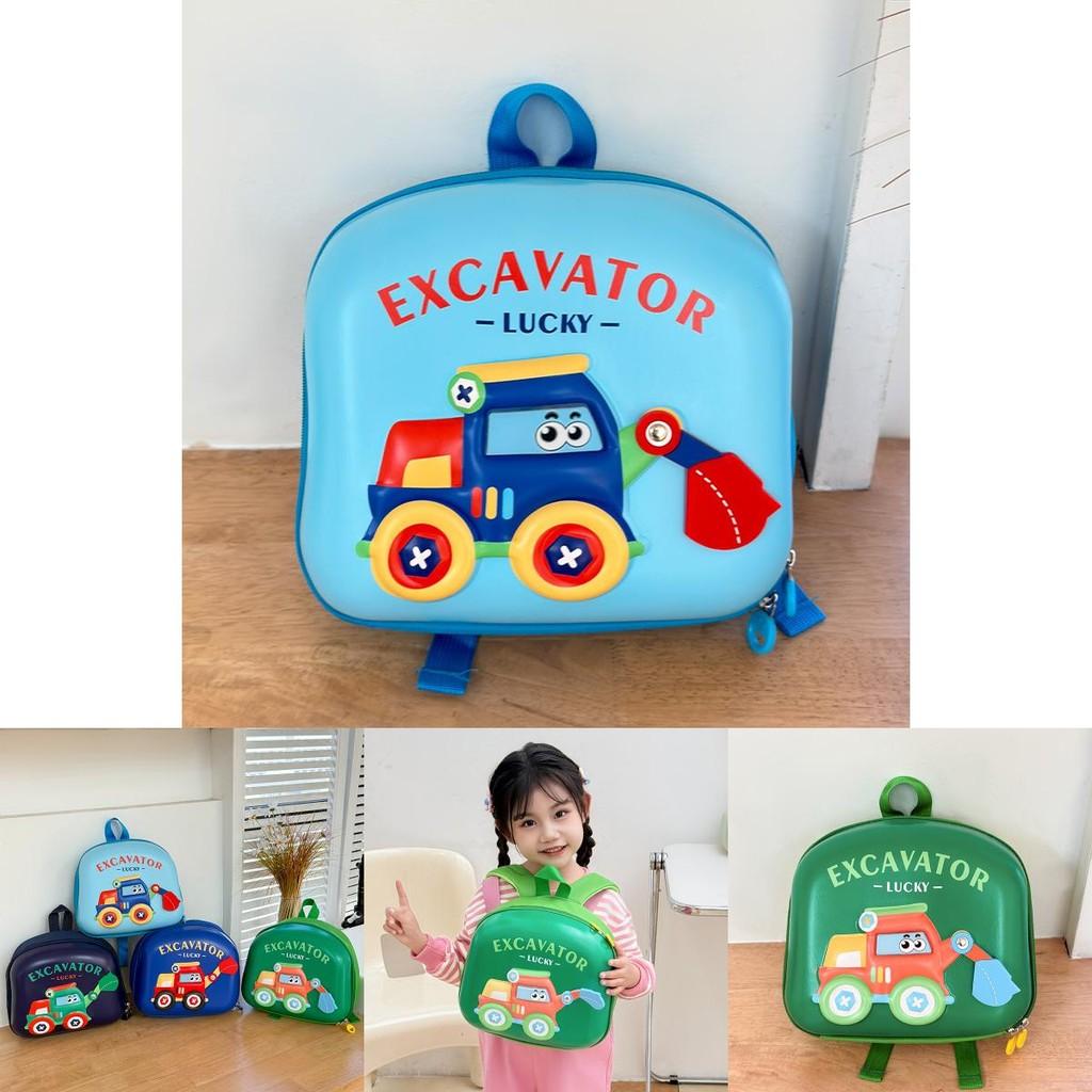 Adorable Kid's Backpack Cartoon Excavator Design Breathable Oxford Fabric For Boys And Girls