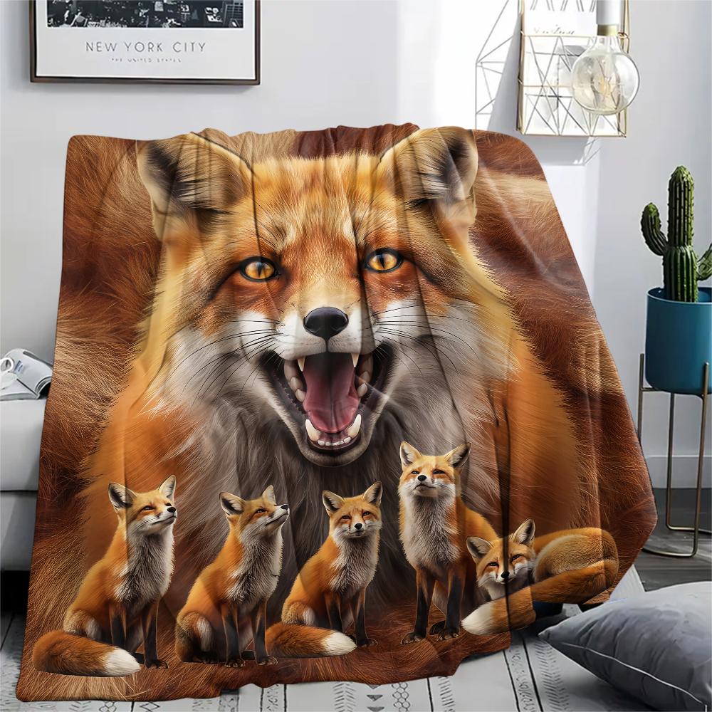 1Pc Fox and Sloth Print Flannel Blanket, High quality Comfortable for All Seasons, Home Decor, Warmth and Comfort, Perfect for Gifts