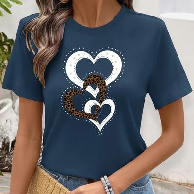 Camiseta Feminina de Verão Moda Retrô Manga Curta Casual Estampada com Amor