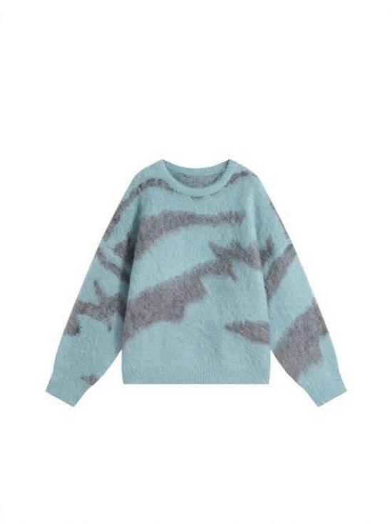 Korean Style Color Block Deer Plush Sweater for Women - Winter Loose Fit Knit Pullover Top