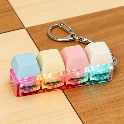 Keyboard Fidget Toy Silent Stress Relief Keyboard Keychain with LED Light Decompression Button Finger Clicker Sensory Toy for Adults