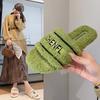 [Youshilai] 2025 Autumn and Winter Mao Mao Letter Slippers Female Korean Ins Style Home Wear Flat Bottom One-word Drag