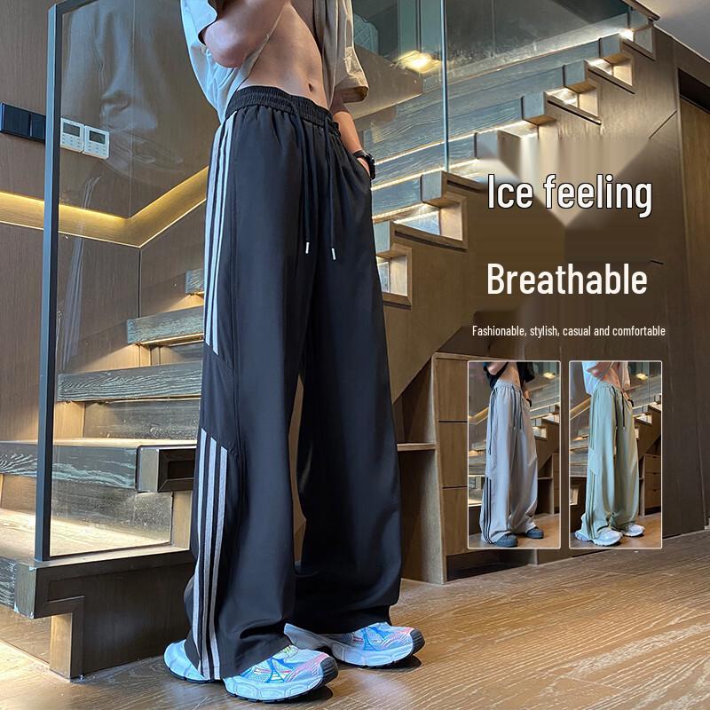 VUUG Men s Side Stripe Wide-Leg Casual Sports Pants M