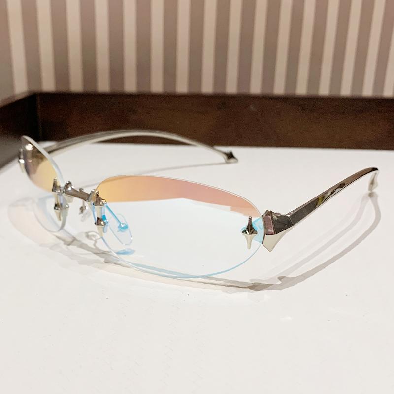 

Солнцезащитные очки 2025 Star Oval Cat Eye без оправы для женщин Новые очки высокого класса прозрачный