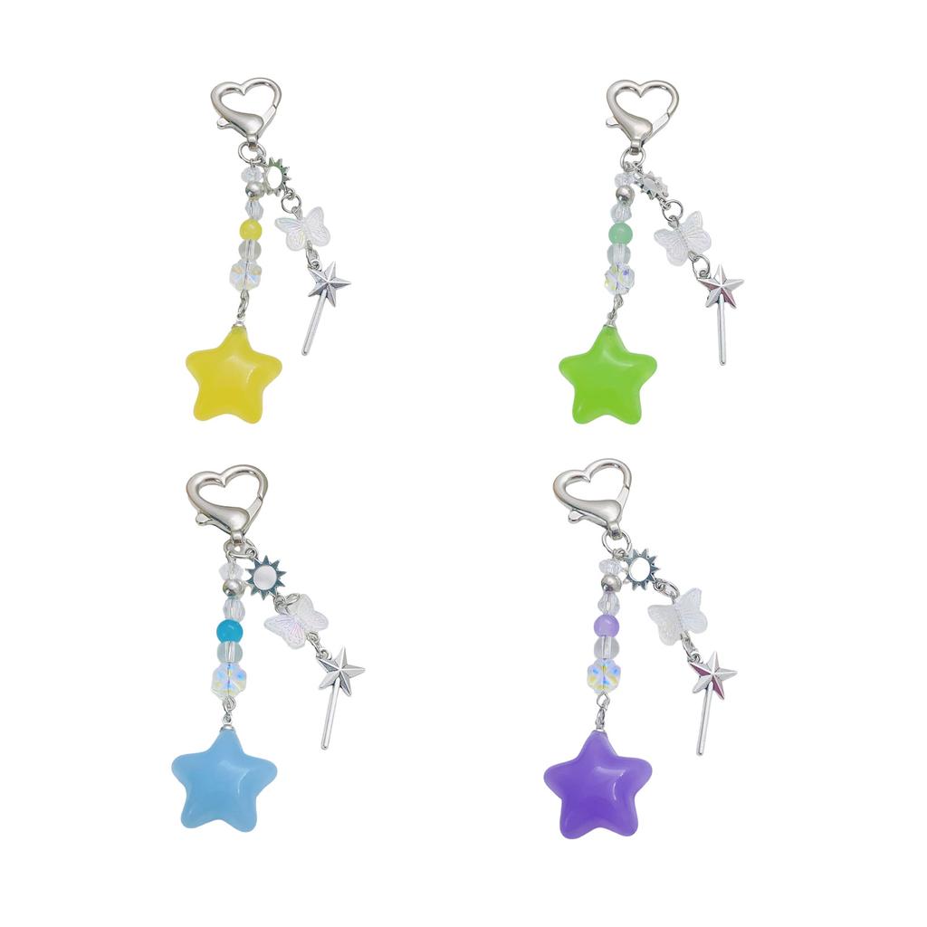 Colorful Pentagrams Pendant Keychain Trendy Five Pointed Stars Beaded Phone Strap Fashionable Bag Charm for Women