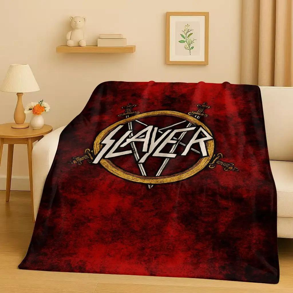 HD Slayer Thrash Metal Rcck Music Band Sign Flannel Blanket,Ultra Soft Warm Plush Throw for Home Bedroom Bed Sofa Cover Gift Kid