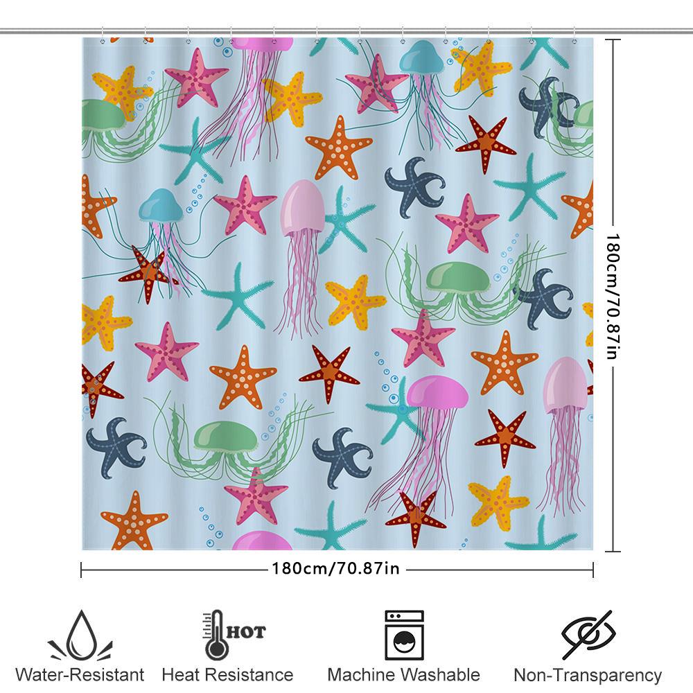 Colorful Jellyfish Starfish Shower Curtain Waterproof Home Decor For Bathroom Available In Multiple Sizes Perfect Gift Idea
