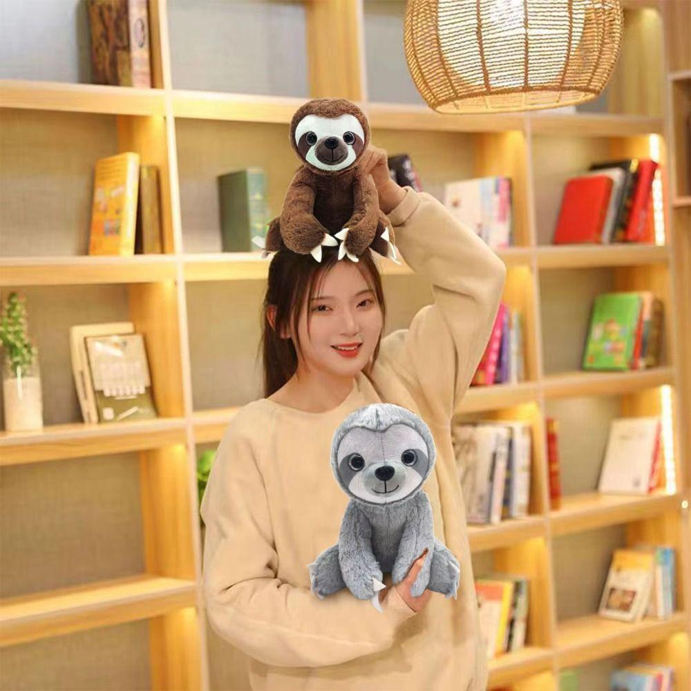 Dekorační polštář Velké oči Línivec Plyšová hračka Plyšová zvířátka Měkký pohodlný Plyšový línivec Hnědá Šedá 25cm Simulační panenka línivce Dětská hračka