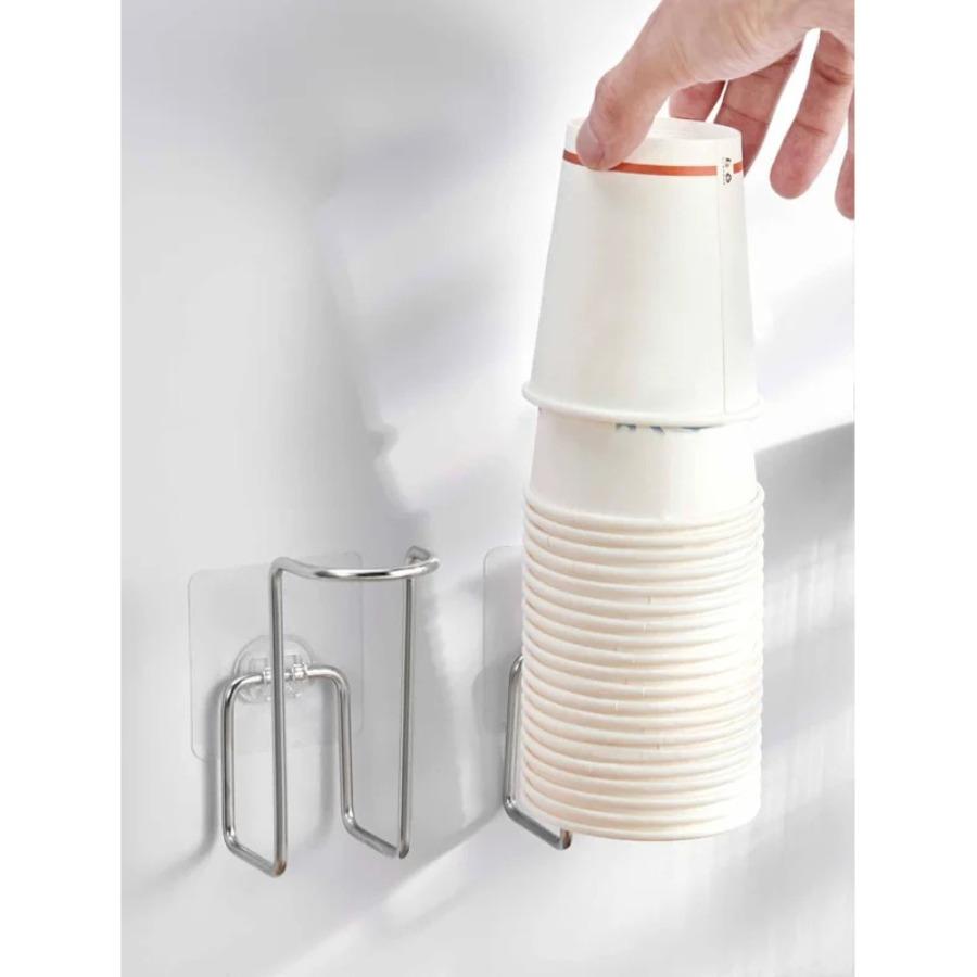 Wall-Mounted Stainless Steel Disposable Cup Holder | No Drilling Required, Ideal For Kitchen Storage