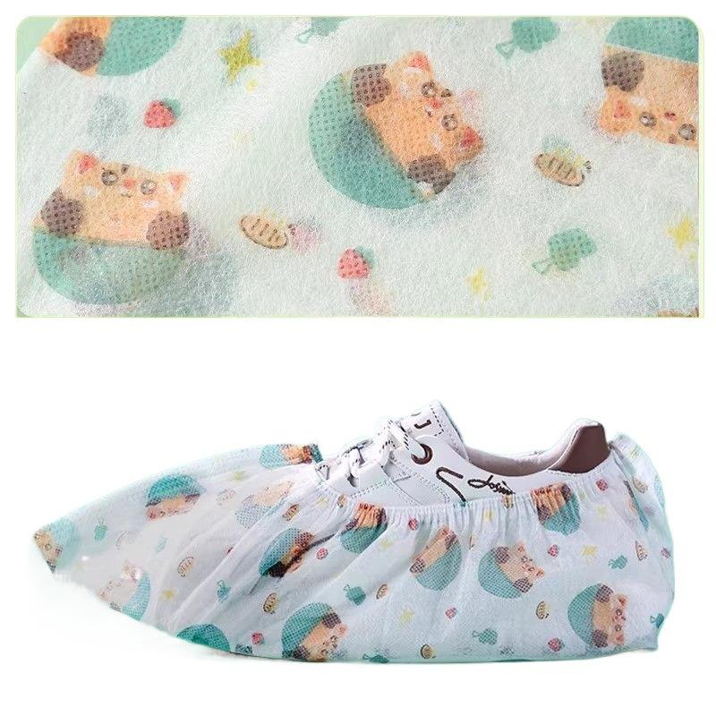 Disposable shoe cover indoor thickened wear-resistant, dustproof and non-slip climbing mat children's cute non-woven printed foot cover