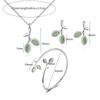 ANENJERY Opal Leaf Bud Necklace+Earrings+Bracelet For Women Jewelry Sets Gift