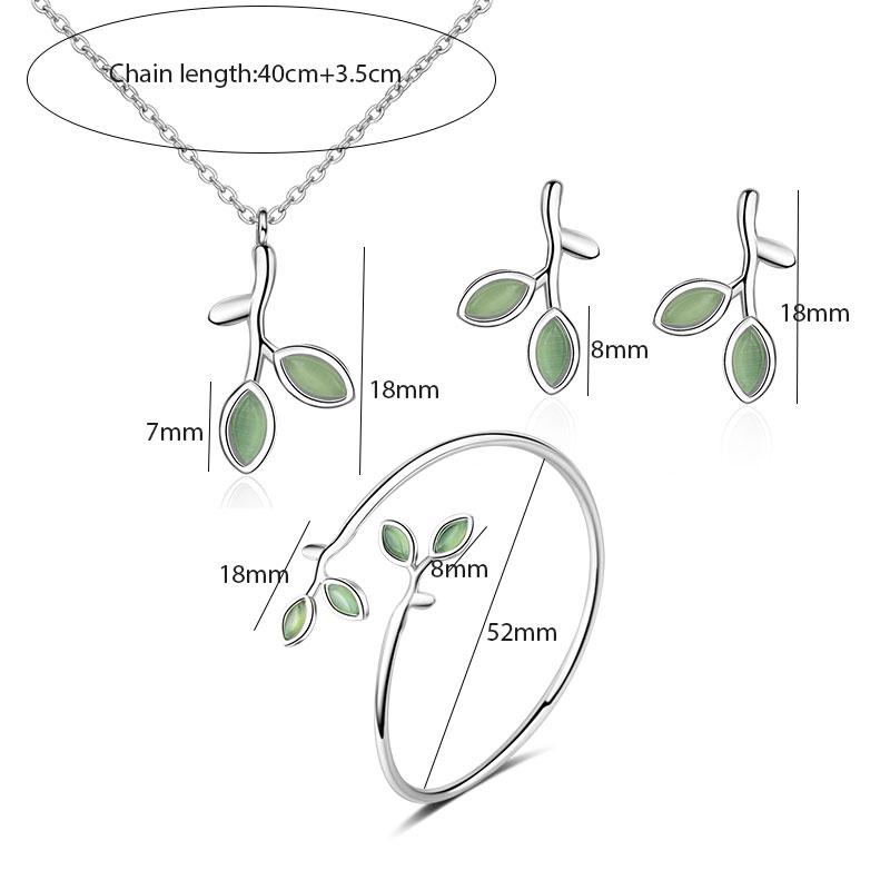ANENJERY Opal Leaf Bud Necklace+Earrings+Bracelet For Women Jewelry Sets Gift