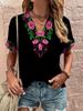 Vintage Women's T-Shirt Ethnic Harajuku Print Summer Outdoor Casual V-Neck Short Sleeve Pullover Top Loose Oversized Clothing