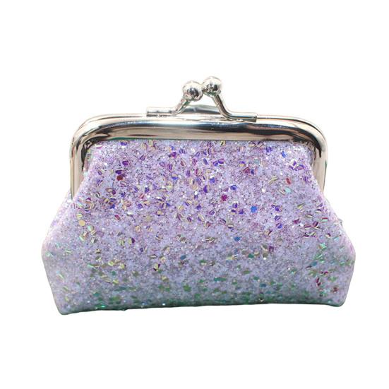 Sequined Coin Pouch, Women Glitter Coin Pouch, Mini Change Purse with Kiss Lock Closure for Coins Cash Jewelry фиолетовый