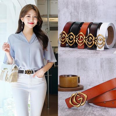 Antique Cowhide Casual Belt Women'S Leather Smooth Buckle Simple Belt