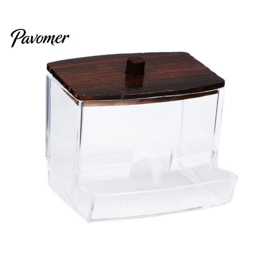 Jewelry Storage Box with Bamboo Lid Dustproof Moisture Resistant Clear Transparent Acrylic Case Container Cotton Swabs Dental Floss Organizer