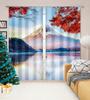 Custom Japanese Landscape Curtains Mount Fuji Red Maple Tree Theme Japanese Restaurant Window Semi-blackout Curtains 2Panels