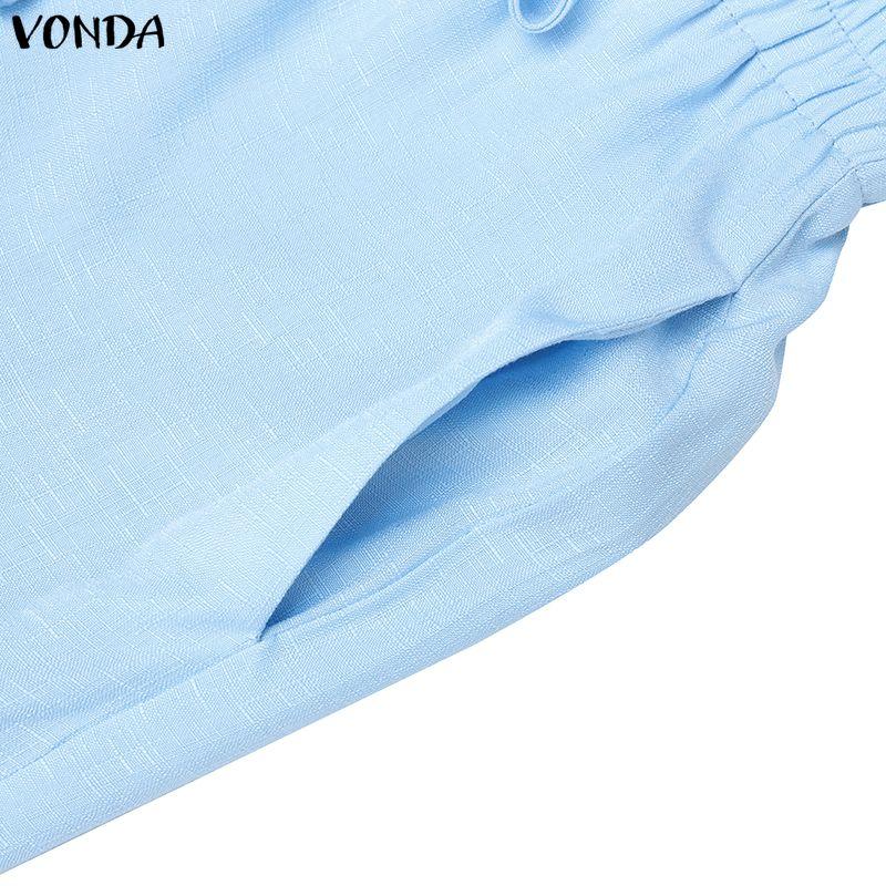 VONDA 2PCS Women Casual Long Sleeve Blouse and Pants Stitching Two Piece Suit Sets