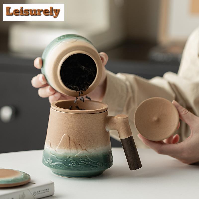 111ml Mountain Sea Ceramic Master Cup with Lid Tea Cup with Inner Filter Large-capacity Separation Teacup Chinese Tea Supplies