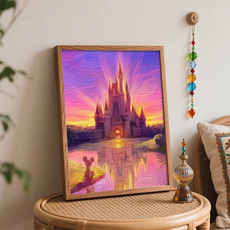 Disney fantasy castle sunset paint by numbers painting kit handmade diy home decor gifts wall art craft for adults relaxing leisure decor