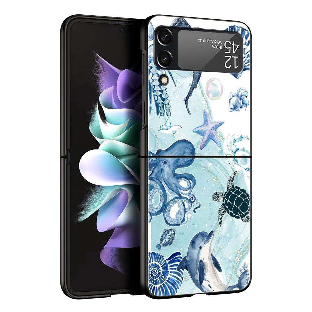 

Чехол для телефона Samsung Galaxy Z Flip 3 4 5 6 7 Складной Черный Корпус Для Samsung Z Flip4 Flip5 ПК Жесткая Крышка Тема Морская Жизнь Galaxy Z Flip6