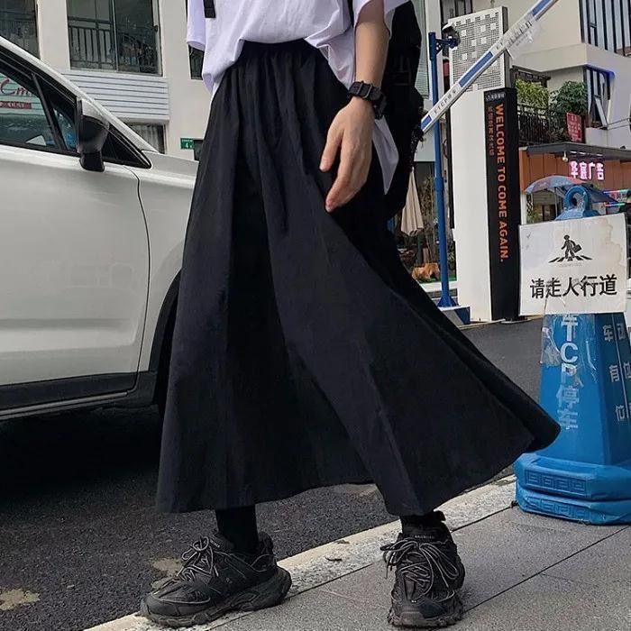 Damkjol i plusstorlek, japansk bruksmodell, midilängd - Harajuku konstnärlig A-linjekjol med hög midja och paraplyform, med vintagekänsla