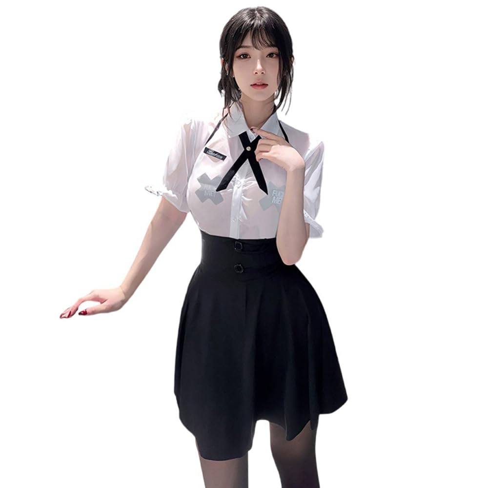 Cosplay Sexy Secretary Female Teacher OL Skirt Long Sleeve Extreme Erotic Cute Uniform Ladies Temptation One Size Fits Most Nipples 6 Piece Set