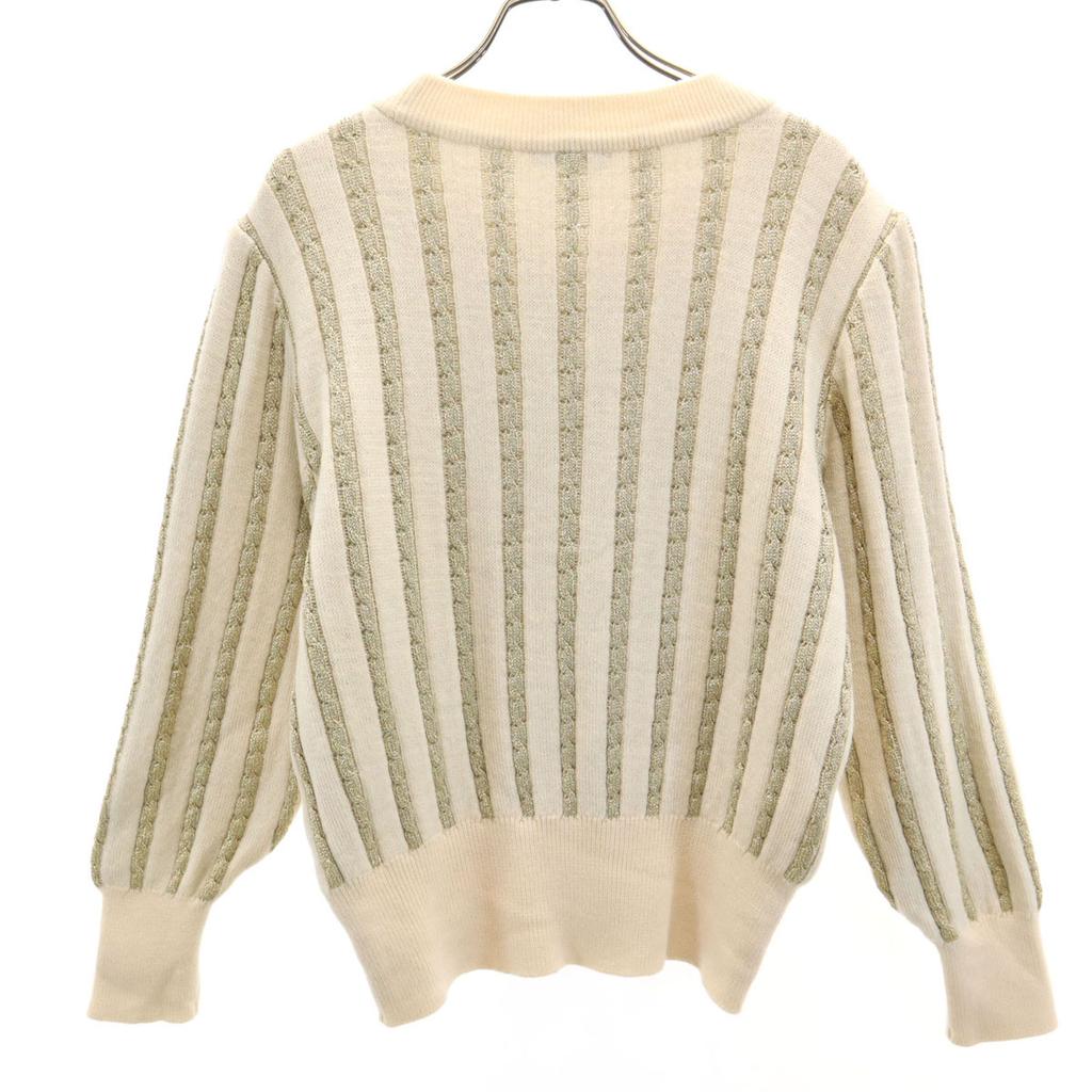 Yves Saint Laurent 90s Old Striped Pattern Long Sleeve Sweater Beige Knit Women Used