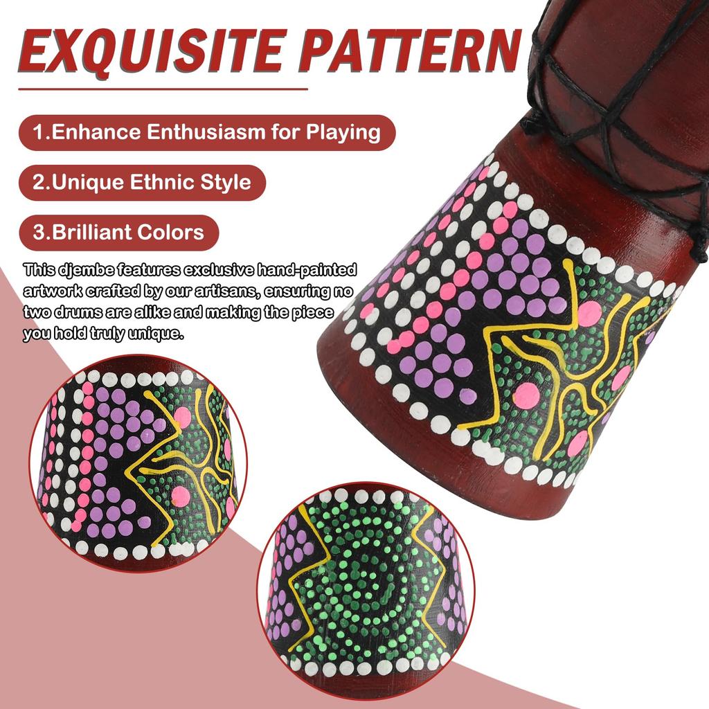 Goghost Tambor Djembe de Madeira 4,5 polegadas x 8 polegadas Mogno Esculpido Tambor Africano Manual Cabeça de Pele de Cabra Estilo África Ocidental Profissional Crianças Iniciantes