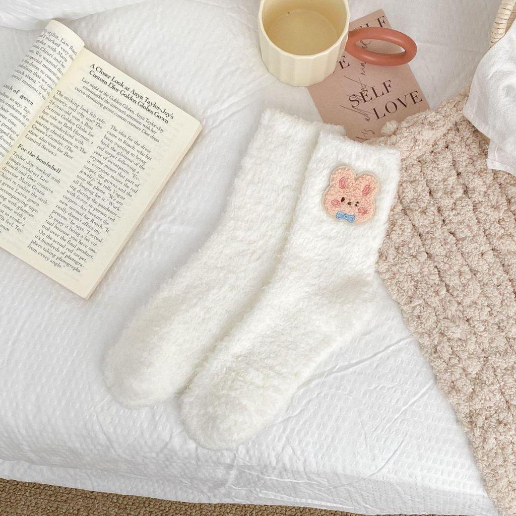 Women's Cute Japanese Cartoon Coral Fleece Socks - Thick, Warm & Lined for Winter Comfort